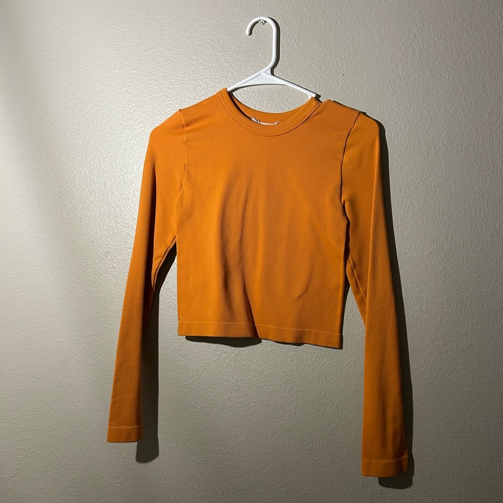 Orange Fitted Crop Long Sleeve Top